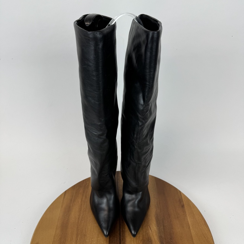 Womens Black Suede Studio Martine Black Leather Heeled Knee High Boots Size 39‎ - Picture 4 of 8